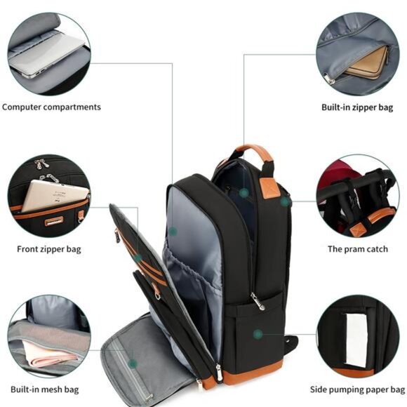 Diaper Bag, Diaper Bag Backpack for Baby Large Capacity, Insulated Pockets - Picture 5 of 8